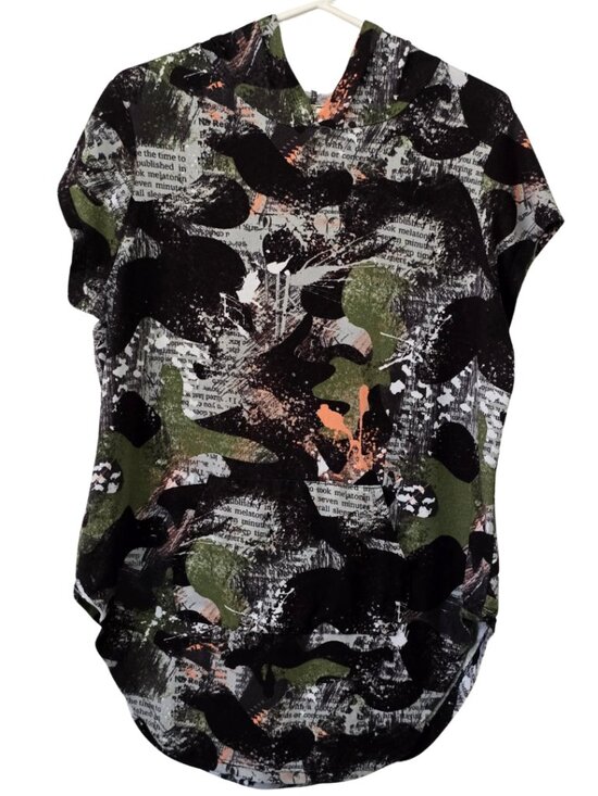 NYC Tops - NYC Short Sleeve Pullover Camouflage & Newsprint Pattern Hoodie Shirt Size 2X